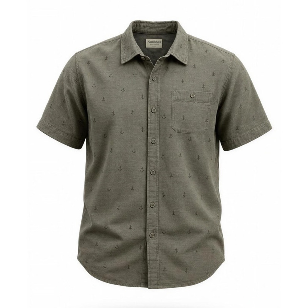 Hang Ten‎ Button-Up Shirt Men's XL Gray Short Sleeve Palm Tree Print Pocket